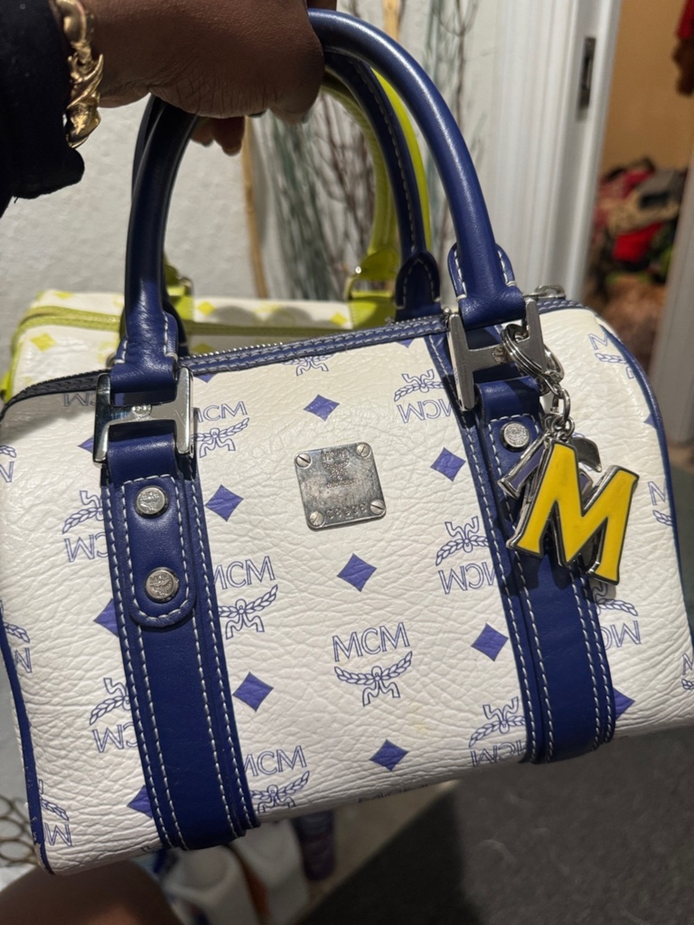 MCM White Satchel with Yellow & Navy Leather Trim Authentic pieces sold separate - Picture 5 of 13